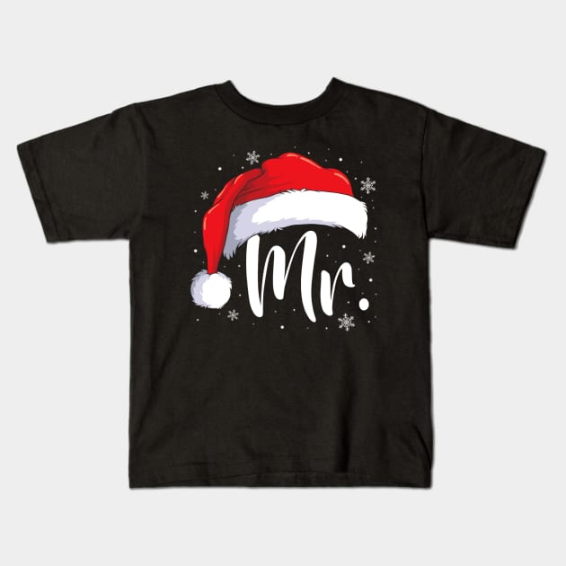 Mr Mrs Claus Christmas Couples Matching His And Her Pajamas Kids T-Shirt by nadenescarpellos